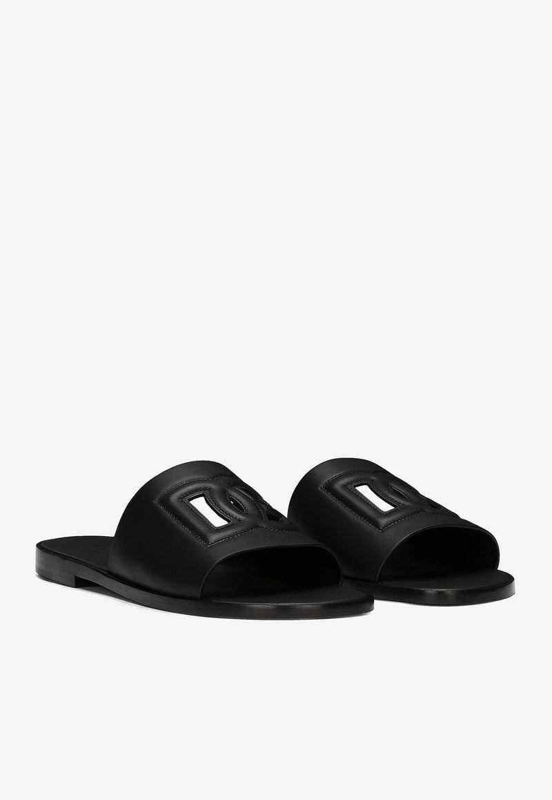 Dolce 
Gabbana Logo Calfskin Slides Black A80397 AO602 80999