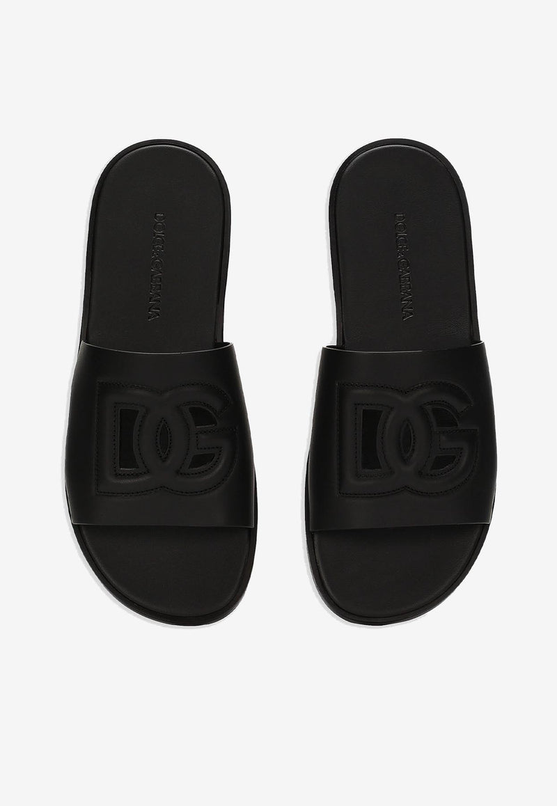 Dolce 
Gabbana Logo Calfskin Slides Black A80397 AO602 80999