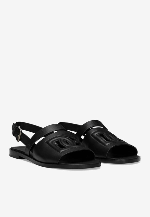 Dolce 
Gabbana DG Logo Calf Leather Sandals Black A80433 AO602 80999