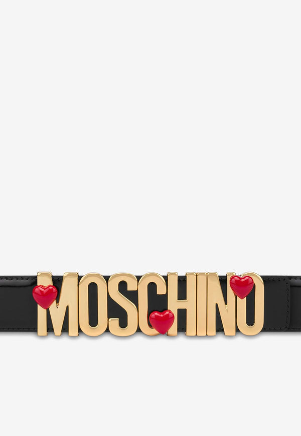 Moschino Heart Logo Leather Belt A806180077555 7555 Black