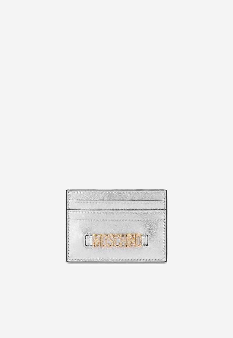 Moschino Crystal Logo Cardholder in Nappa Leather A8131 8011 1600 Silver