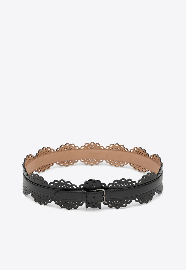 Alaïa Laser Cut Leather Belt Black AA1C271MC0A29LE/O_ALAIA-999