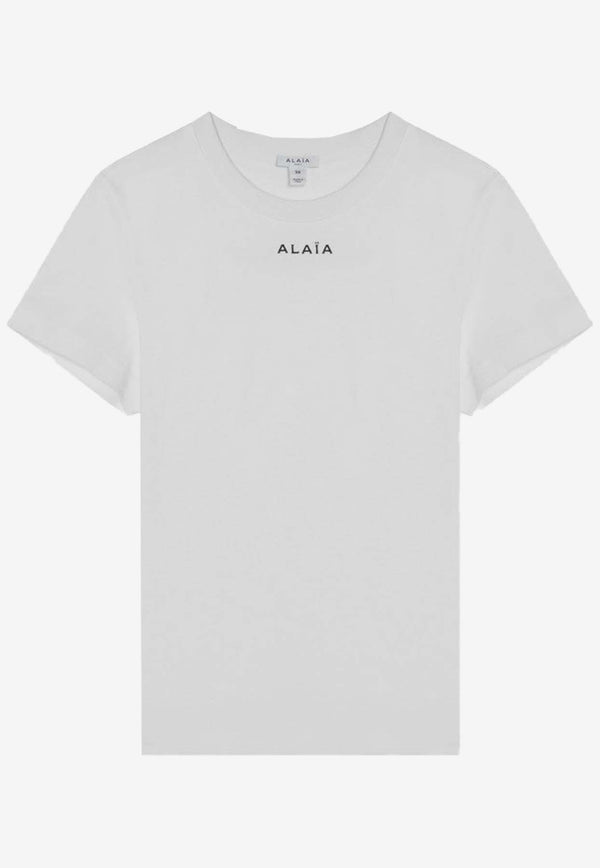 Alaïa Logo Print Crewneck T-shirt White AA9H0431J0105CO/Q_ALAIA-000