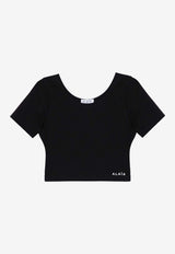 Alaïa Logo Lettering Cropped T-shirt Black AA9H04546J047CO/P_ALAIA-995