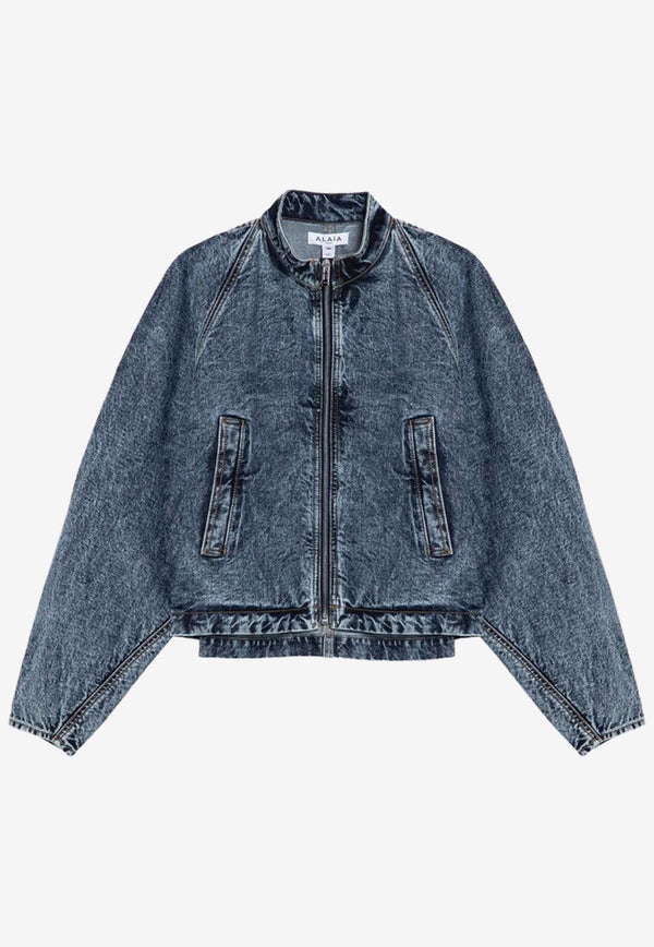 Alaïa Zip-Up Washed Denim Jacket Blue AA9V03826T535DE/P_ALAIA-524