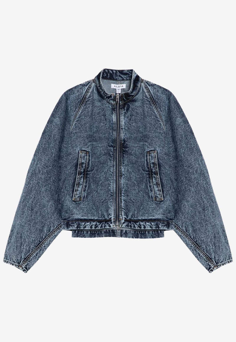 Alaïa Zip-Up Washed Denim Jacket Blue AA9V03826T535DE/P_ALAIA-524