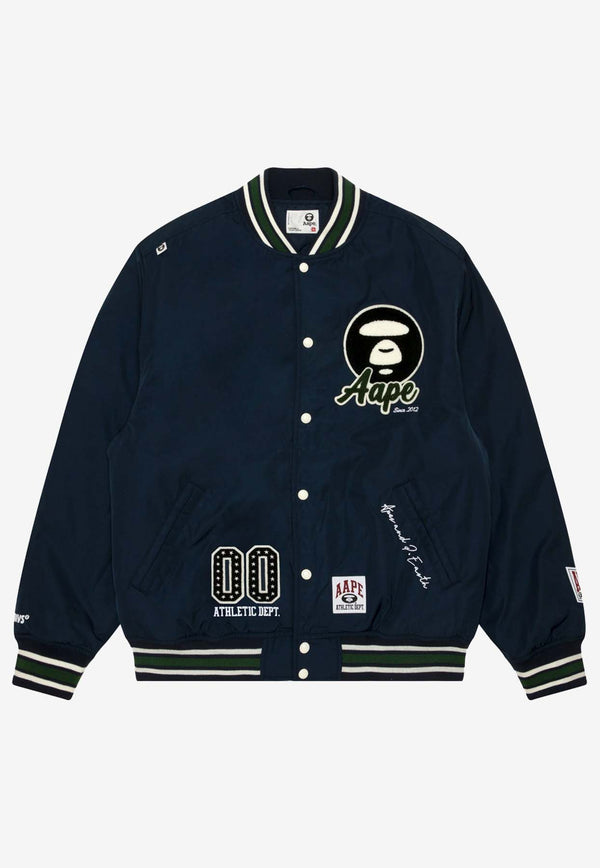 AAPE Moonface Logo Varsity Bomber Jacket Navy AAPJKM7676XXNNYDNAVY