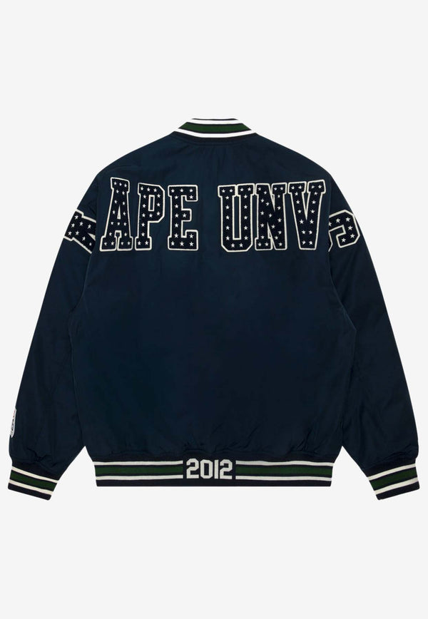 AAPE Moonface Logo Varsity Bomber Jacket Navy AAPJKM7676XXNNYDNAVY