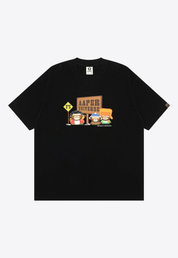 AAPE Graphic Print Short-Sleeved T-shirt AAPTEM1573XXNBKXBLACK