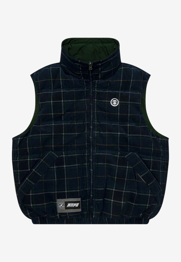 AAPE Moonface Logo Check Zip-Up Vest Navy AAPVCM7683XXNNYMMULTICOLOUR