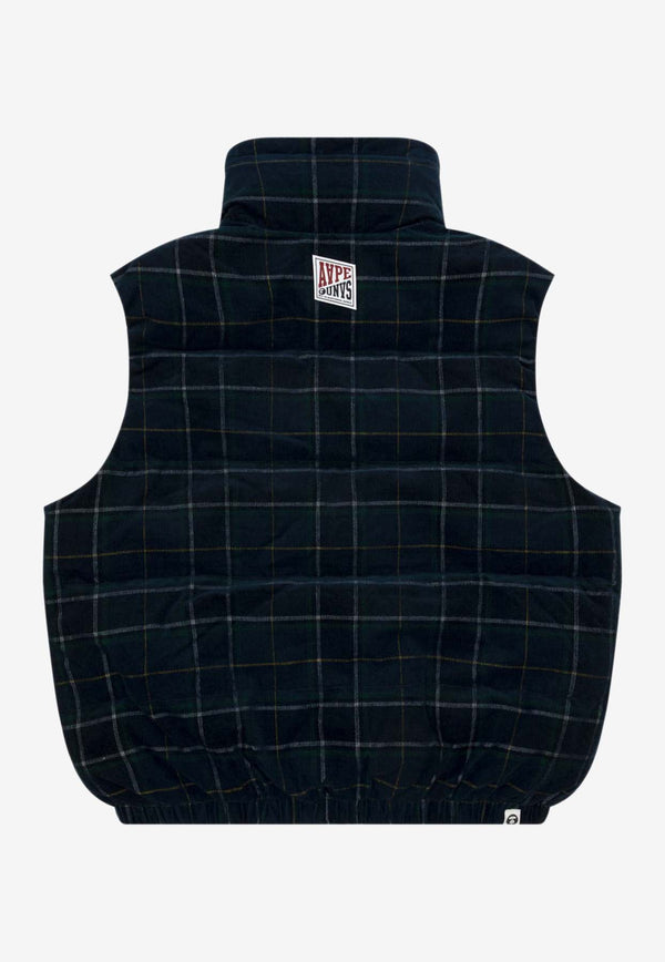 AAPE Moonface Logo Check Zip-Up Vest Navy AAPVCM7683XXNNYMMULTICOLOUR