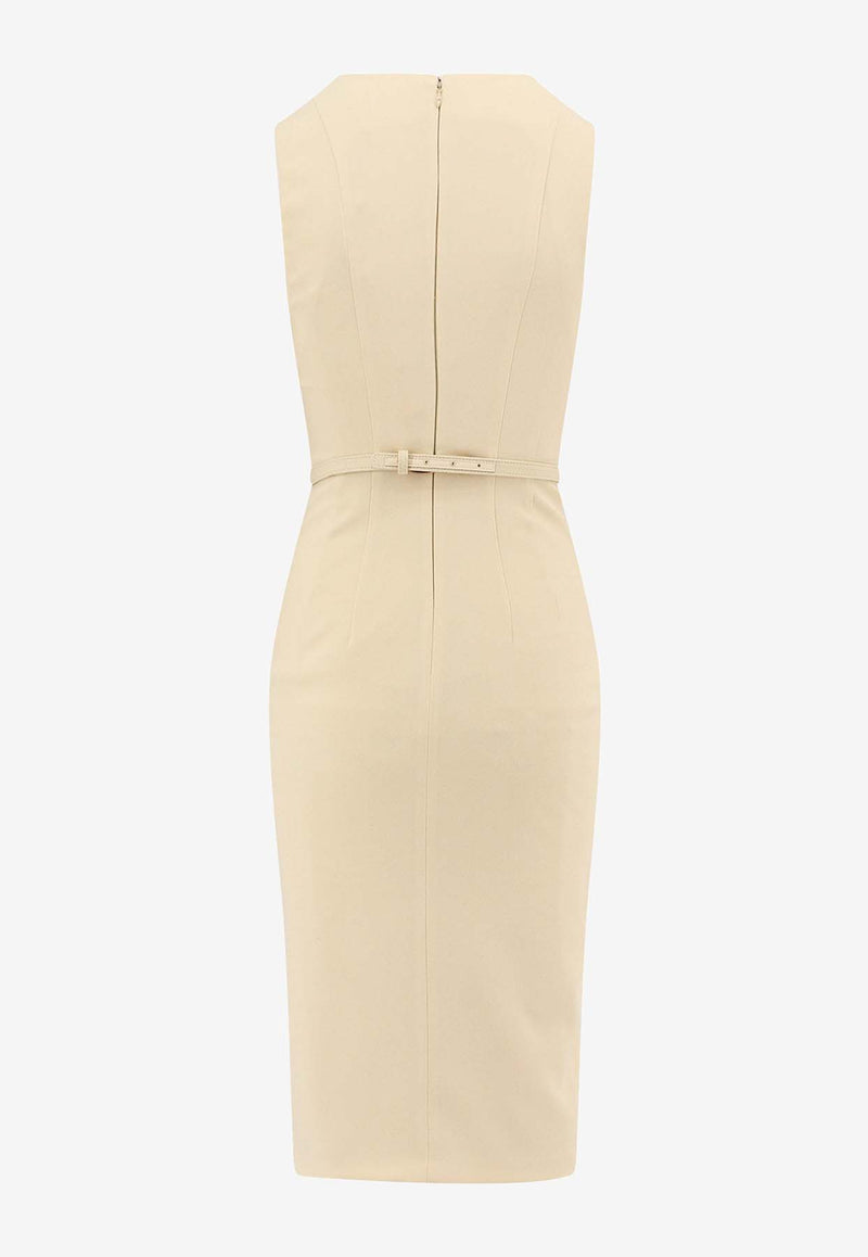 Elisabetta Franchi V-neck Crepe Tailored Dress Beige AB70651E2_DC7