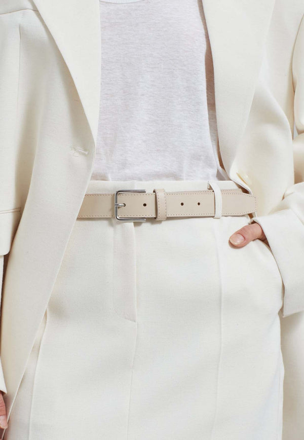 The Frankie Shop Toni Leather Buckle Belt Cream ABETON046CREAM