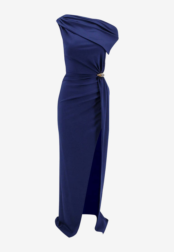 Elisabetta Franchi Asymmetric Jersey Draped Gown Blue ABR0551E2_DC8