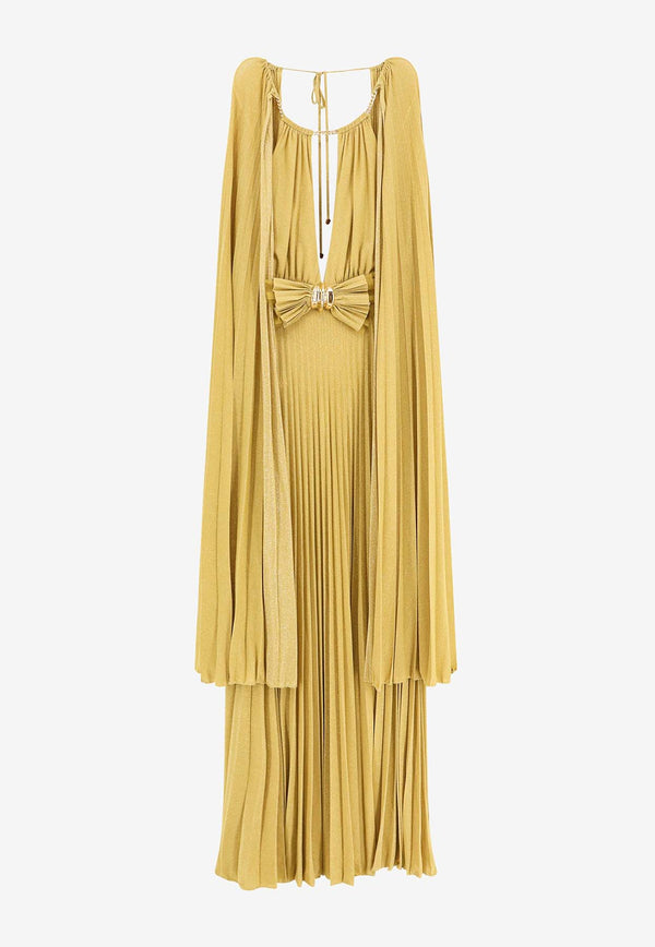 Elisabetta Franchi Lurex Jersey Plisse Cape Gown Gold ABR1351E2_DC6