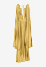 Elisabetta Franchi Lurex Jersey Plisse Cape Gown Gold ABR1351E2_DC6