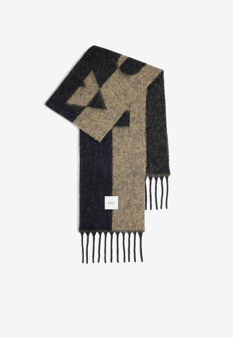 Patou Intarsia Knit Logo Wool-Blend Scarf Multicolor AC073-0198BLACK MULTI