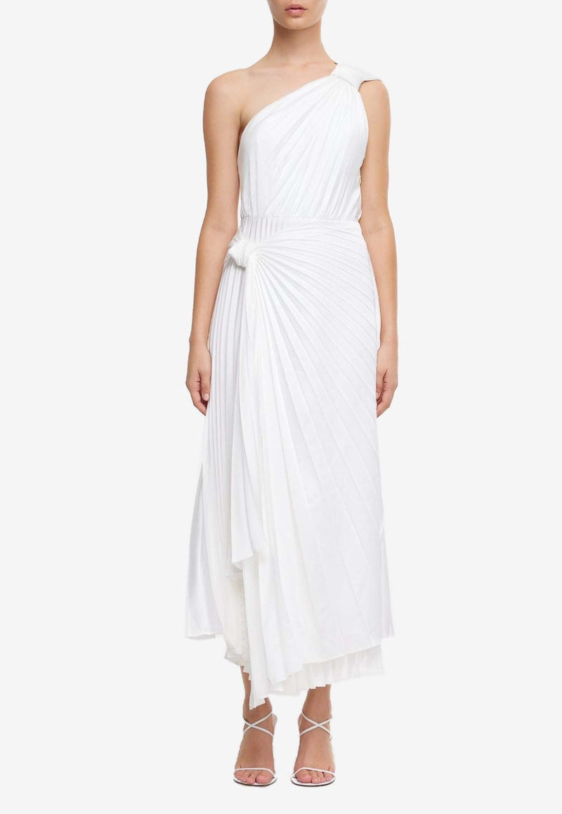 Acler Fitzgerald One-Shoulder Pleated Midi Dress White