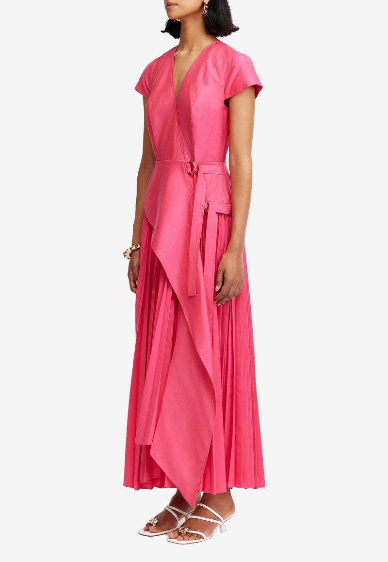 Acler Docklands Pleated Satin Midi Dress Fuchsia AL2410181D-FUSCHIAFUCHSIA