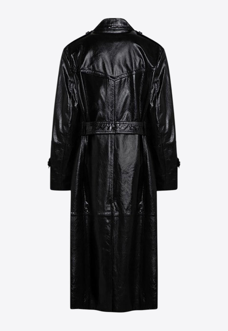 Sportmax Alfeo Semi-Glossy Leather Trench Coat Black ALFEO1234LE/P_SPORM-001