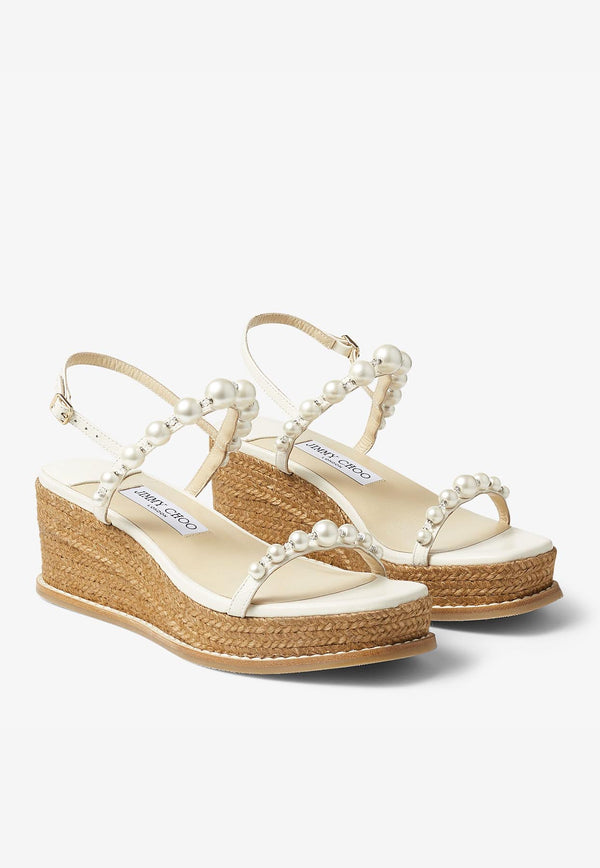 Jimmy Choo Amatuus 60 Pearls and Crystal Wedge Sandals AMATUUS 60 XPX LATTE/WHITE