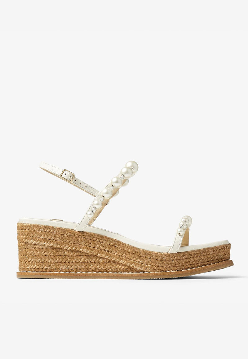 Jimmy Choo Amatuus 60 Pearls and Crystal Wedge Sandals AMATUUS 60 XPX LATTE/WHITE