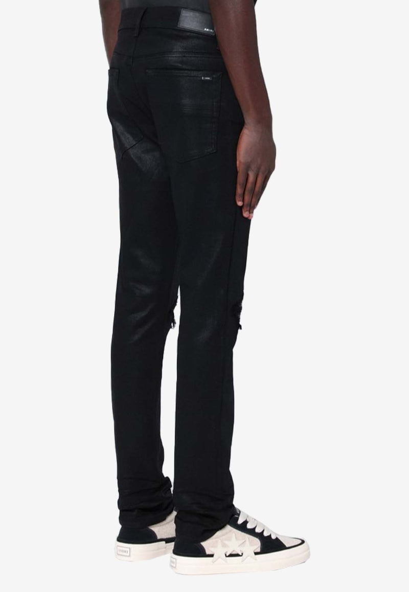 Amiri Staggered Logo Waxed Jeans Black AMDNSY1113CO/Q_AMIRI-002