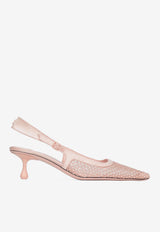 Jimmy Choo Amel 50 Crystal-Embellished Mesh Pumps AMEL 50 QHS MACARON/CRYSTAL