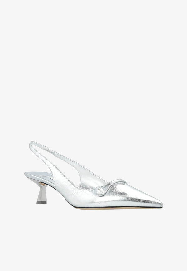 Jimmy Choo Amita 45 Metallic Leather Slingback Pumps AMITA 45 BYK SILVER