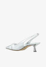 Jimmy Choo Amita 45 Metallic Leather Slingback Pumps AMITA 45 BYK SILVER