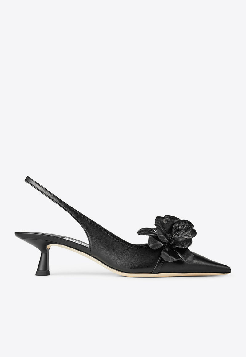 Amita 45 Nappa Leather Slingback Pumps Jimmy Choo AMITA/FLOWERS 45 BGW BLACK