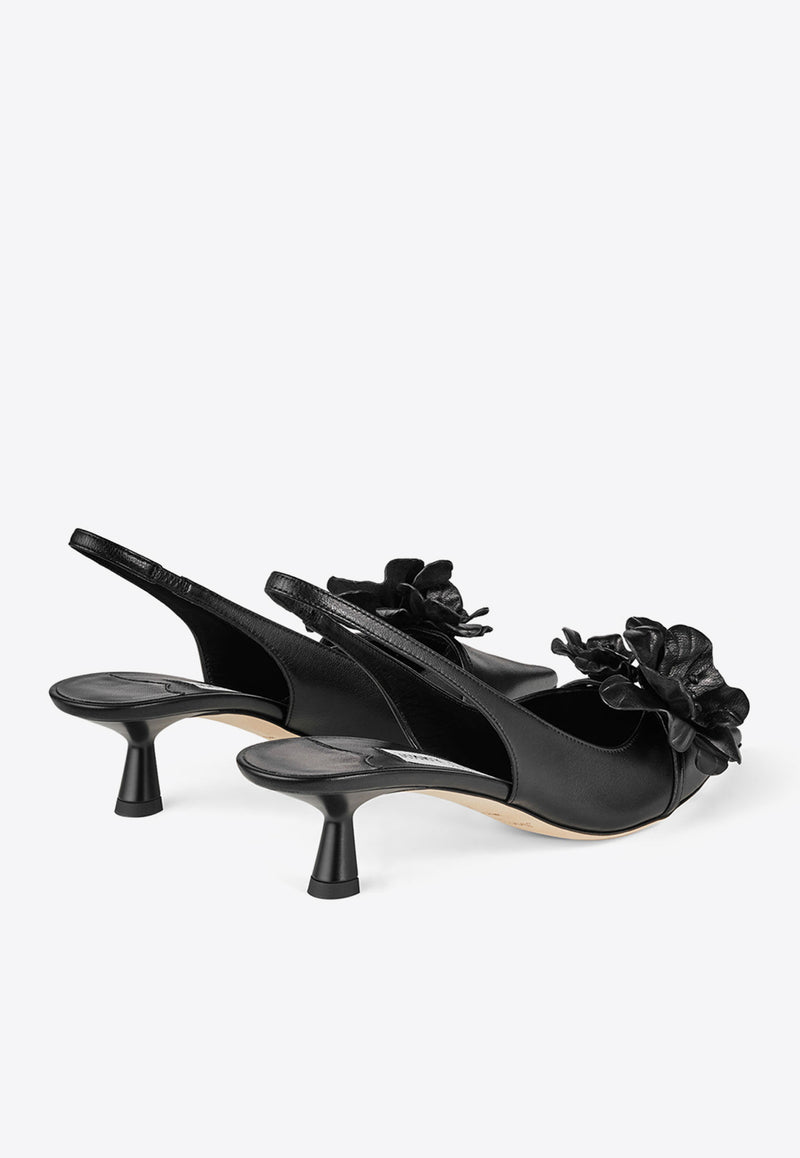 Amita 45 Nappa Leather Slingback Pumps Jimmy Choo AMITA/FLOWERS 45 BGW BLACK