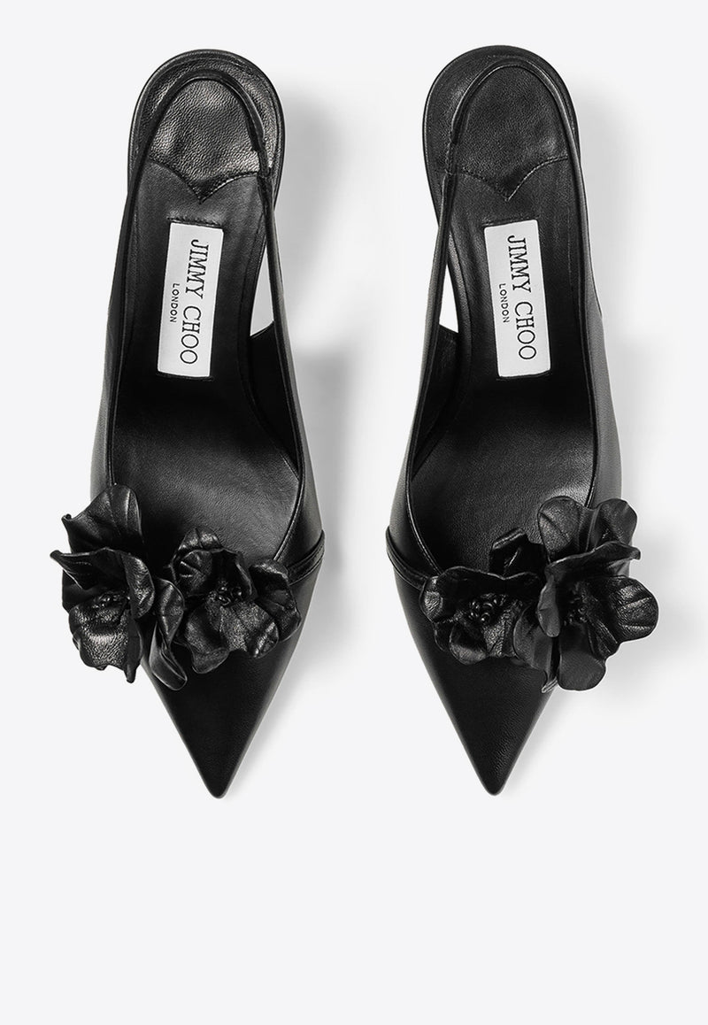 Amita 45 Nappa Leather Slingback Pumps Jimmy Choo AMITA/FLOWERS 45 BGW BLACK