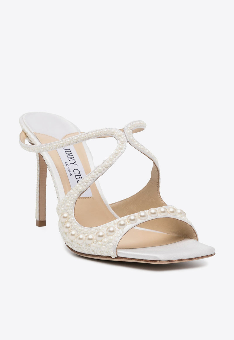 Jimmy Choo Anise 95 Pearl Embellished Mules ANISE 95 WOZ WHITE/WHITE