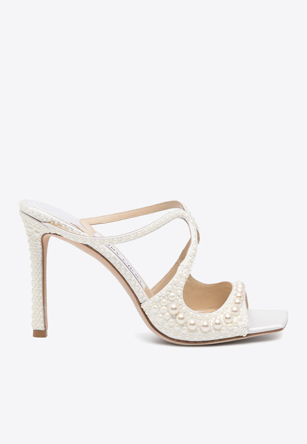 Jimmy Choo Anise 95 Pearl Embellished Mules ANISE 95 WOZ WHITE/WHITE