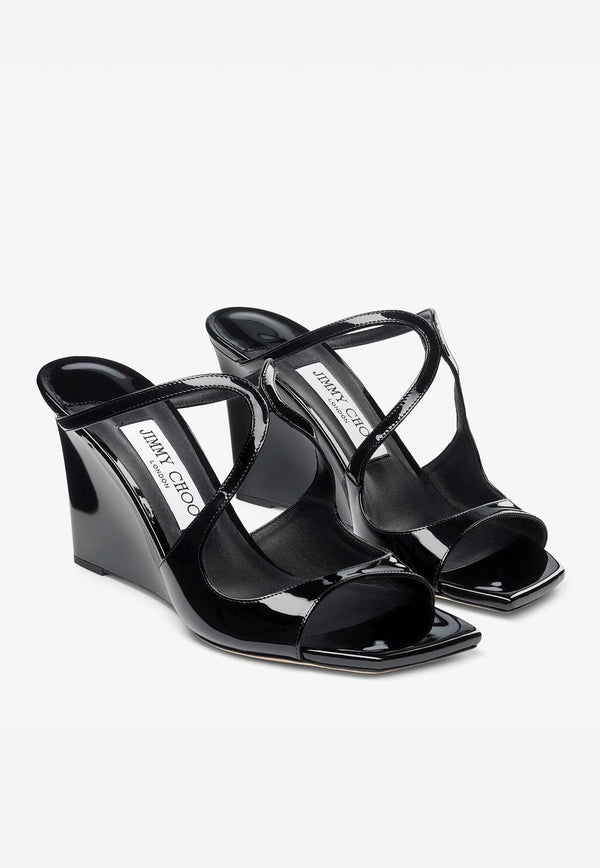 Jimmy Choo Anise Wedge 85 Leather Sandals ANISE WEDGE 85 PAT BLACK