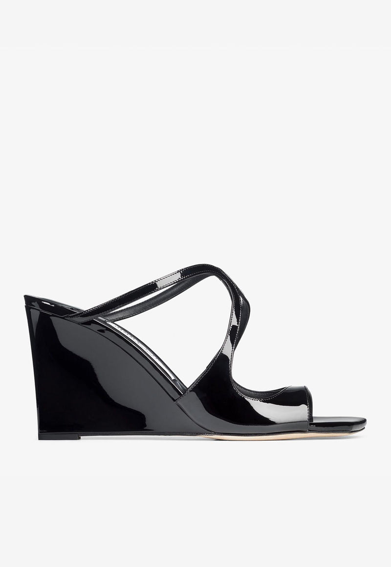 Jimmy Choo Anise Wedge 85 Leather Sandals ANISE WEDGE 85 PAT BLACK