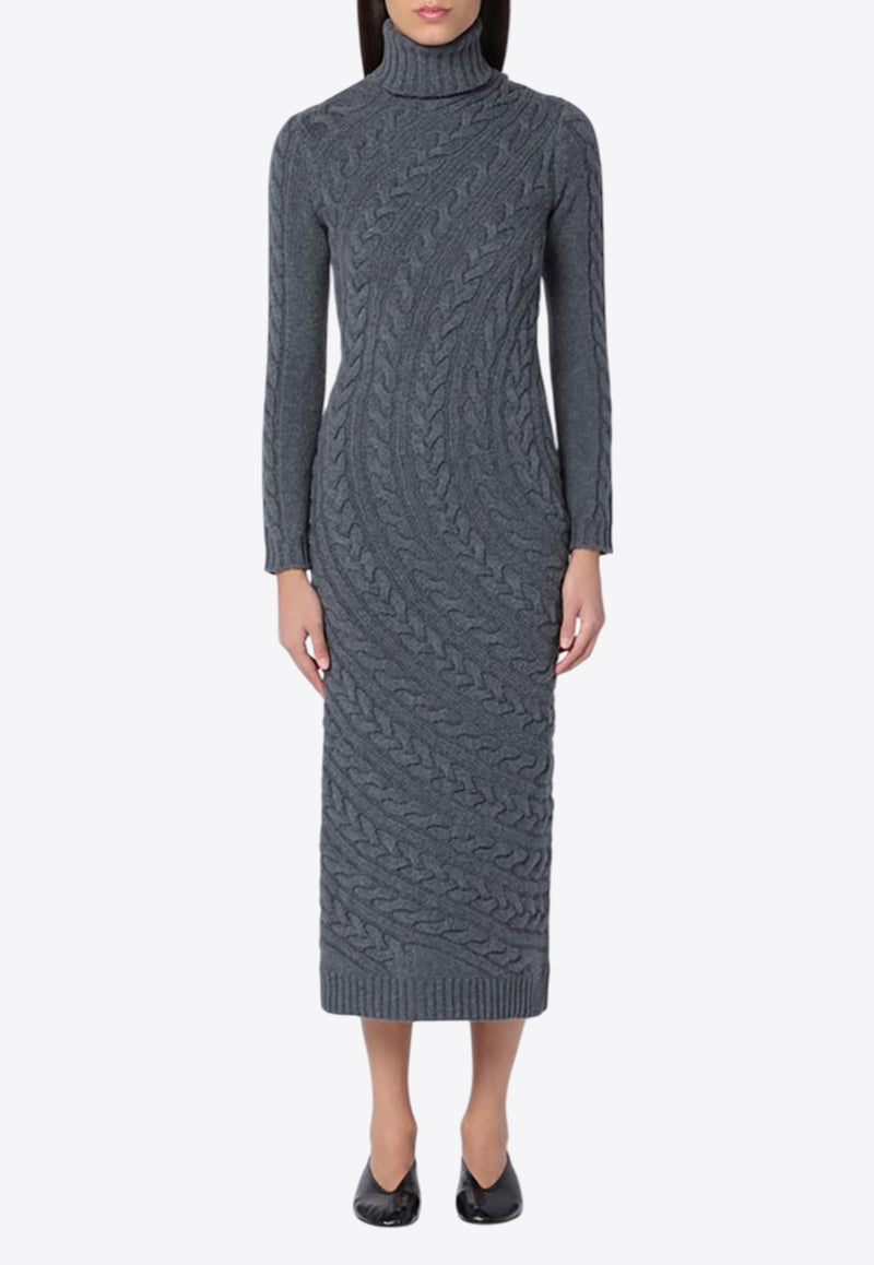 Max Mara Arte Cable Knit Turtleneck Maxi Dress Gray ARTEWO/P_MAXM-006