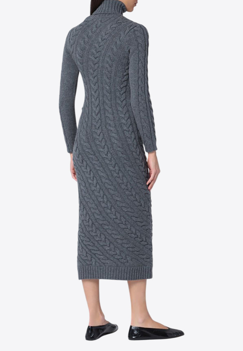 Max Mara Arte Cable Knit Turtleneck Maxi Dress Gray ARTEWO/P_MAXM-006