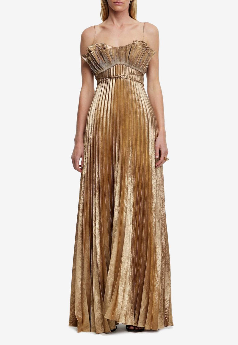 Acler Sanna Pleated Maxi Dress Gold AS2410016D-F2-METALGOLD