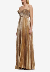 Acler Sanna Pleated Maxi Dress Gold AS2410016D-F2-METALGOLD