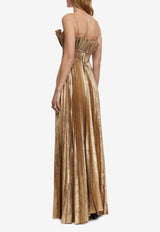 Acler Sanna Pleated Maxi Dress Gold AS2410016D-F2-METALGOLD