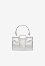 Malone Souliers Mini Audrey Crest Buckle Top Handle Bag in Metallic Leather AUDREY MINI 37 SILVER/SILVER