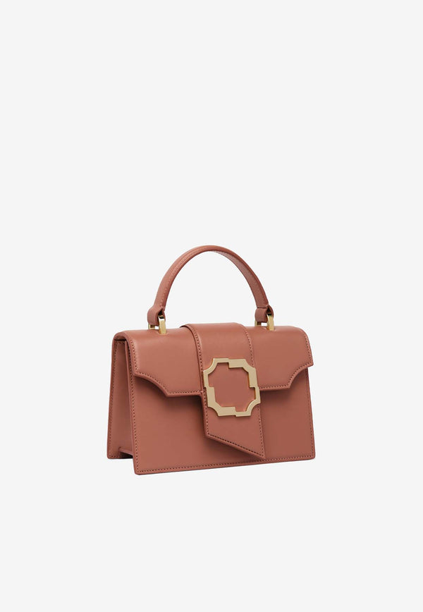 Malone Souliers Mini Audrey Crest Buckle Top Handle Bag in Leather AUDREY MINI 46 DEEP BLUSH/DEEP BLUSH