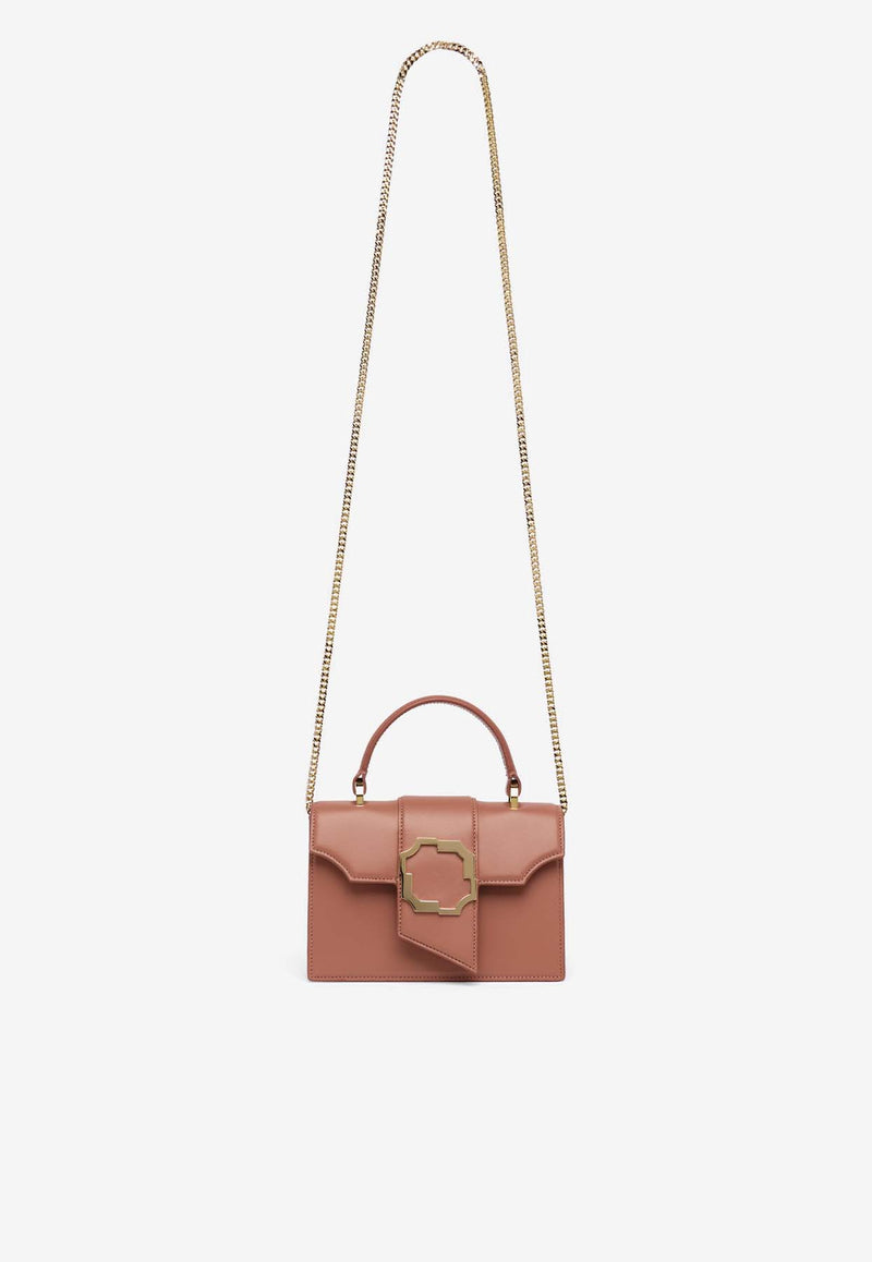 Malone Souliers Mini Audrey Crest Buckle Top Handle Bag in Leather AUDREY MINI 46 DEEP BLUSH/DEEP BLUSH