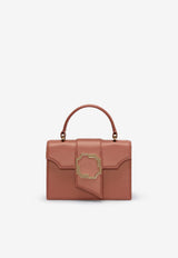 Malone Souliers Mini Audrey Crest Buckle Top Handle Bag in Leather AUDREY MINI 46 DEEP BLUSH/DEEP BLUSH