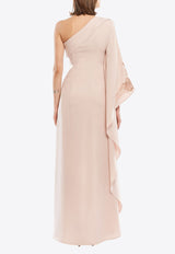 Avaro Figlio One-Shoulder Angel Wing Draped Maxi Dress Pink AVFFW24-12PINK