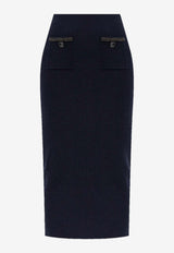 Self-Portrait Diamanté Embellished Knitted Midi Skirt Blue AW24-168MSK-BLNAVY