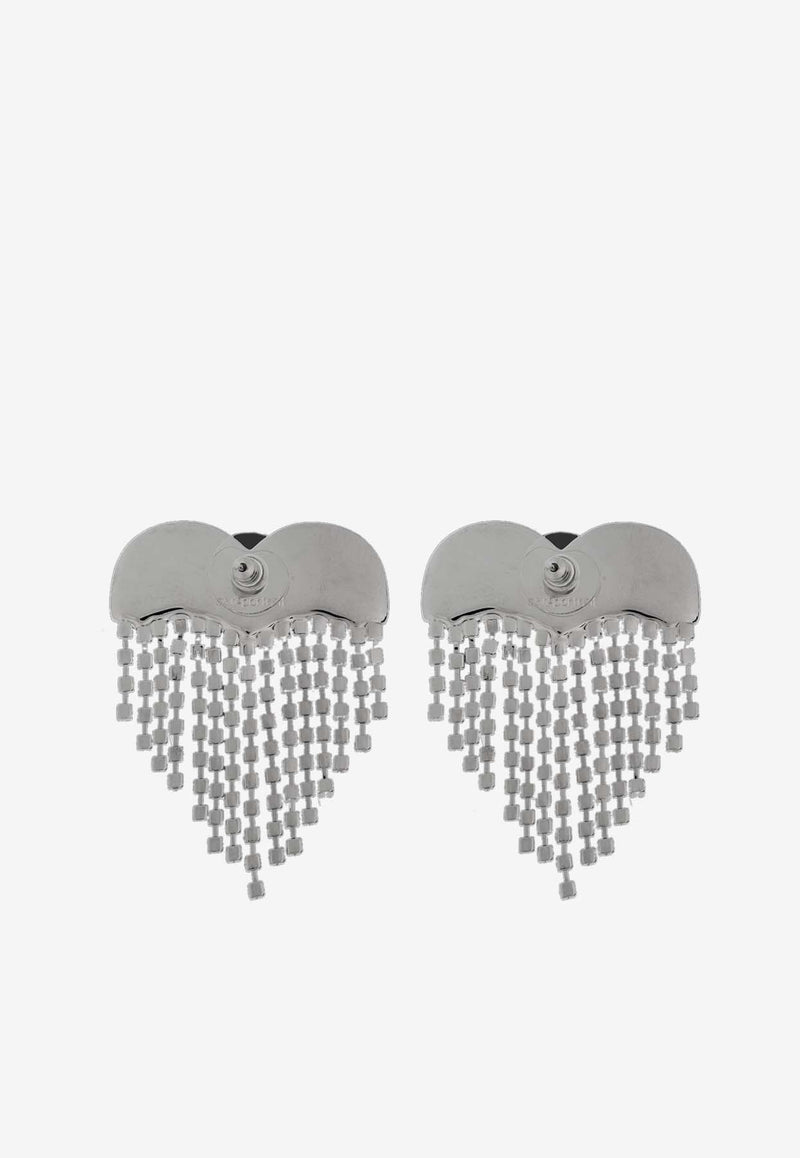 Self-Portrait Crystal Fringed Heart Earrings Silver AW24-610-SLSILVER