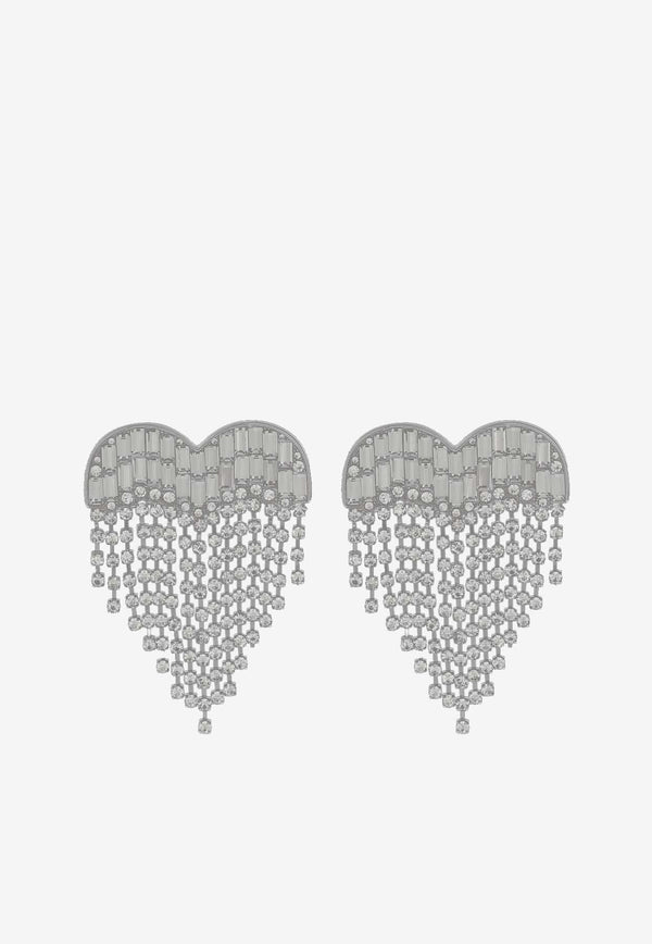 Self-Portrait Crystal Fringed Heart Earrings Silver AW24-610-SLSILVER